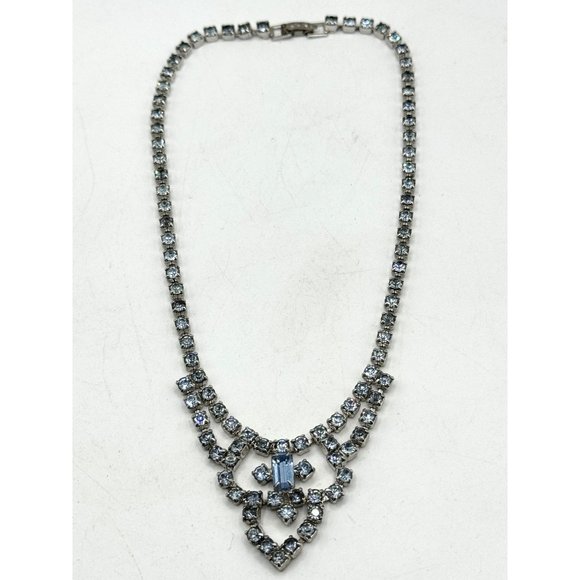 Vintage Jewelry - Vintage blue glass rhinestone collar necklace